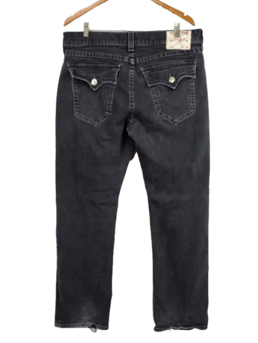 True Religion Brand Jeans Ricky Relaxed Straight Mens 36 Y2K Button Flap Black